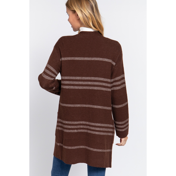 Dolman Slv Stripe Open Sweater Cardigan - Picture 3 of 6